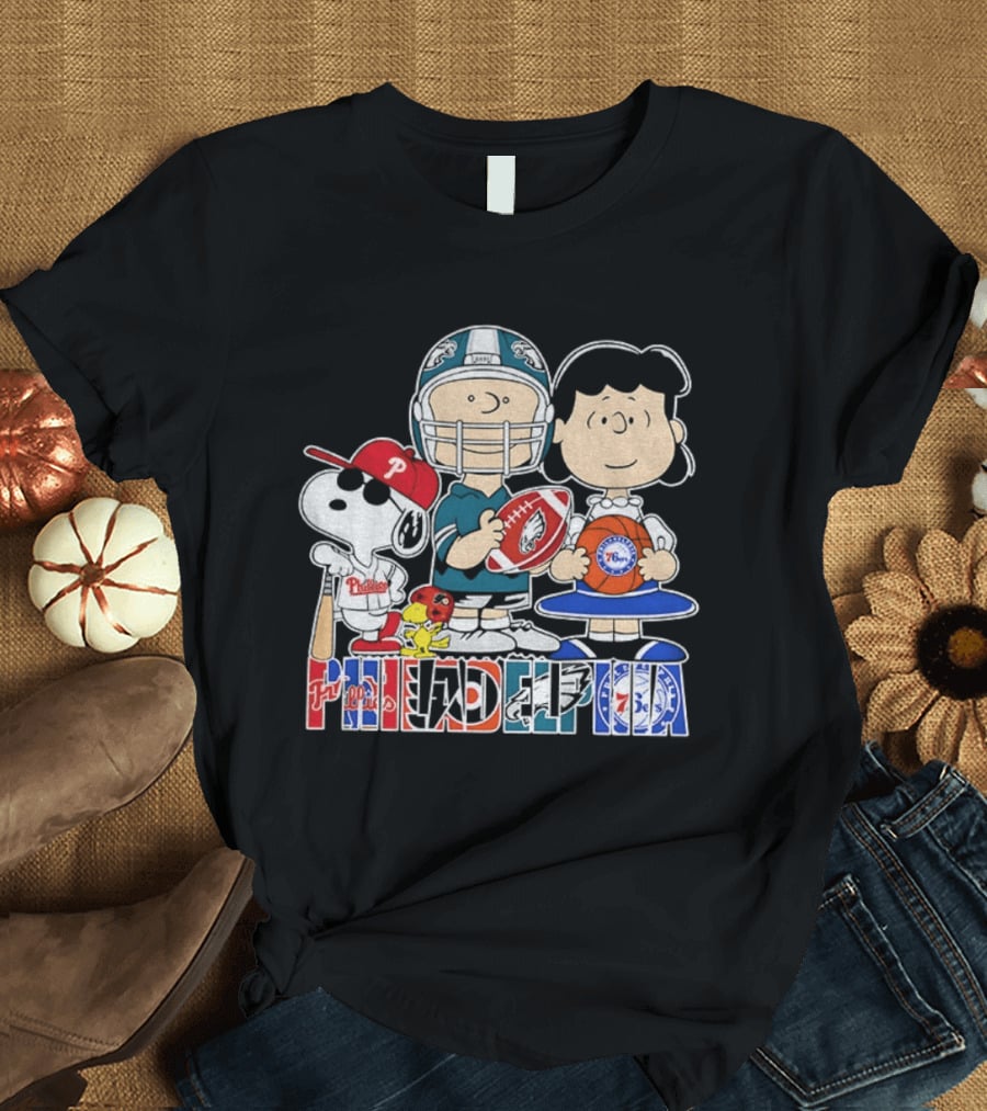 Peanuts Philadelphia Phillies Eagles 76ers Sports Characters T-Shirt