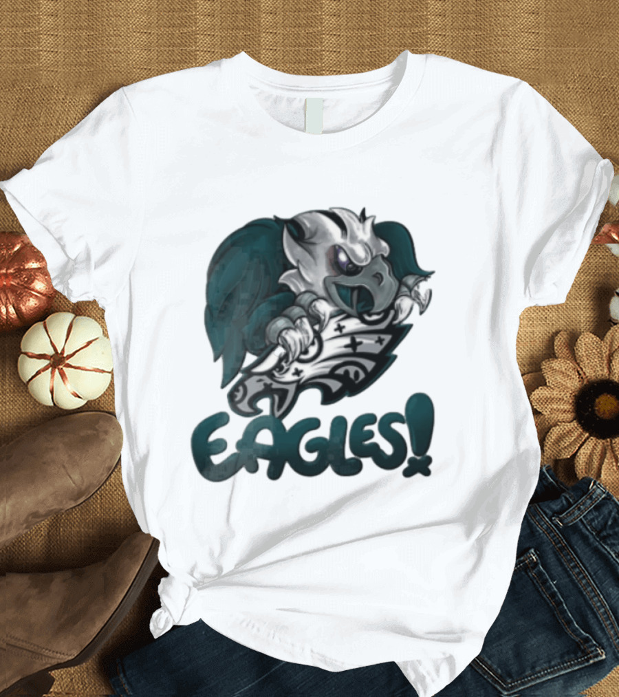 Philadelphia Eagles Aggressive Cartoon Eagle With Shield T-Shirt