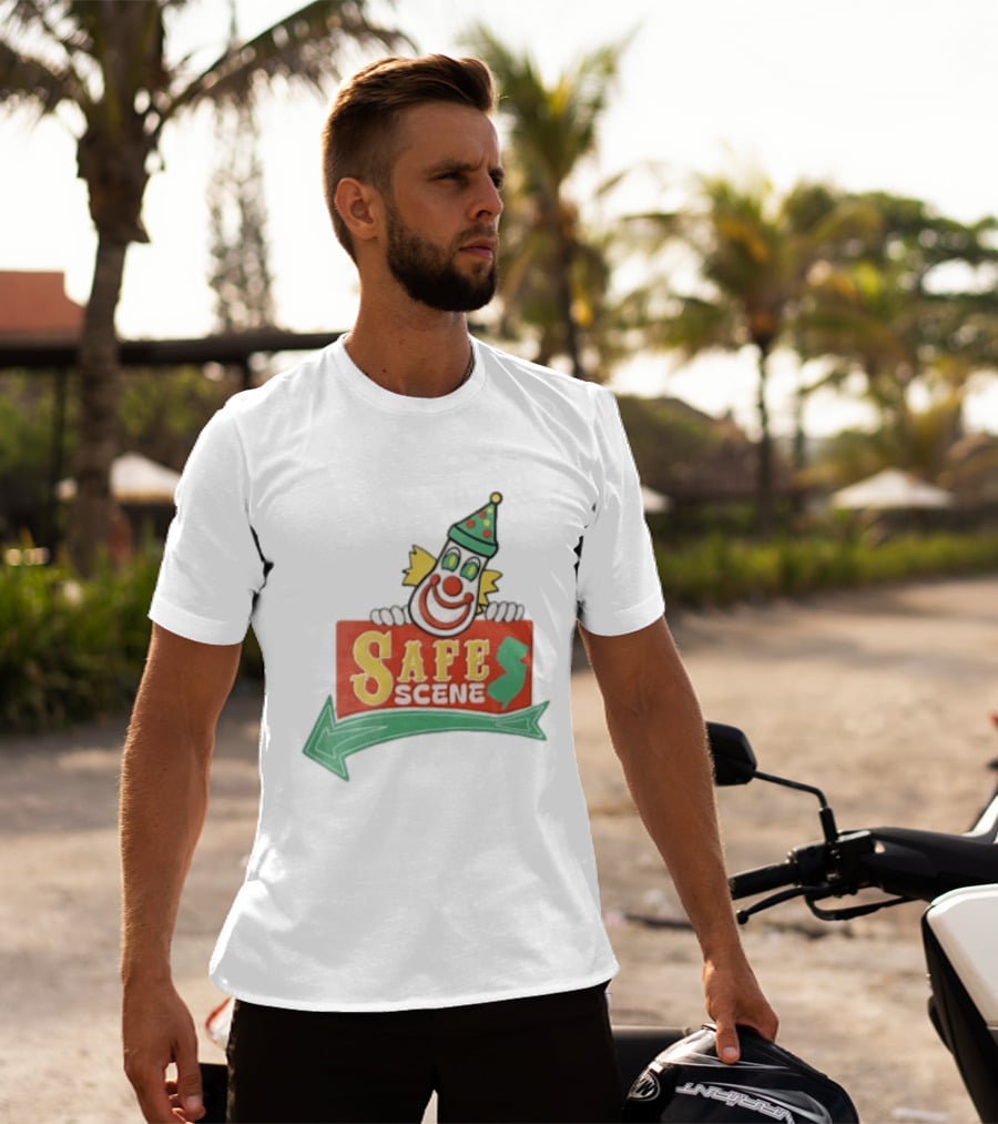 Safe Scene Clown Holding New Jersey Map Sign T-Shirt