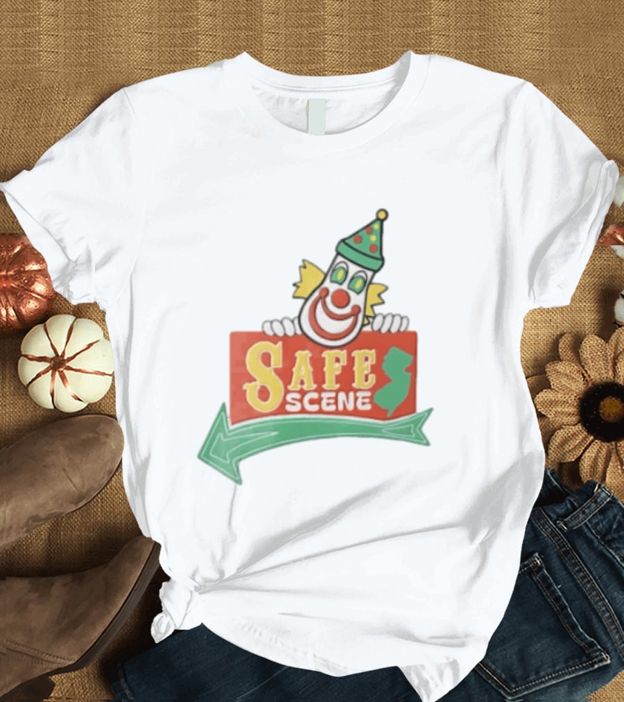 Safe Scene Clown Holding New Jersey Map Sign T-Shirt