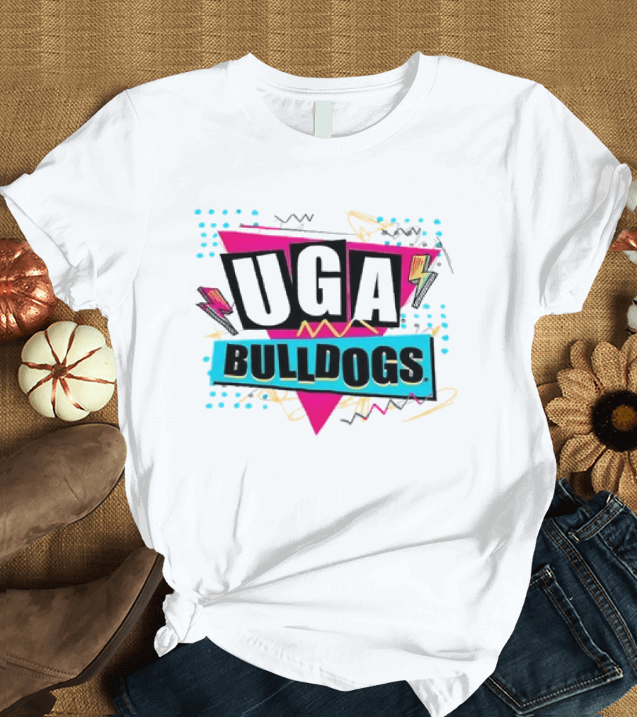 UGA Bulldogs Pink Triangle Lightning Bolts Scribbles T-Shirt