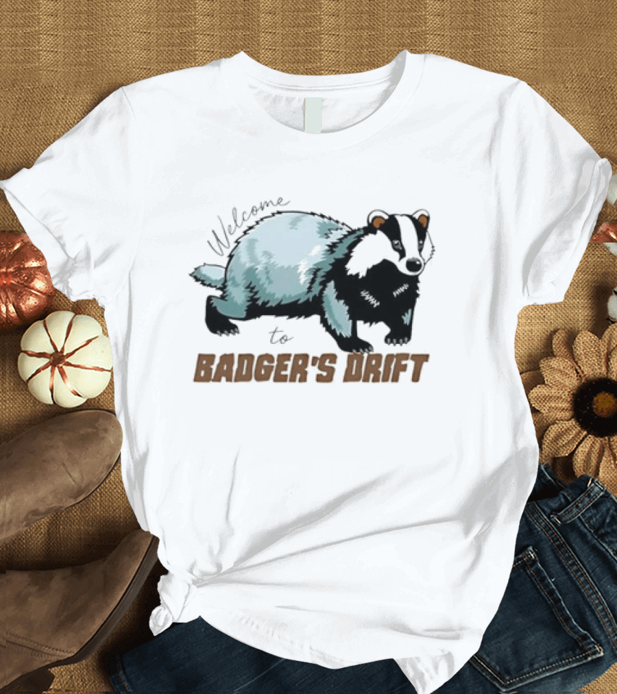 Welcome To Badger's Drift Cartoon Badger Walking Black And White Fur T-Shirt