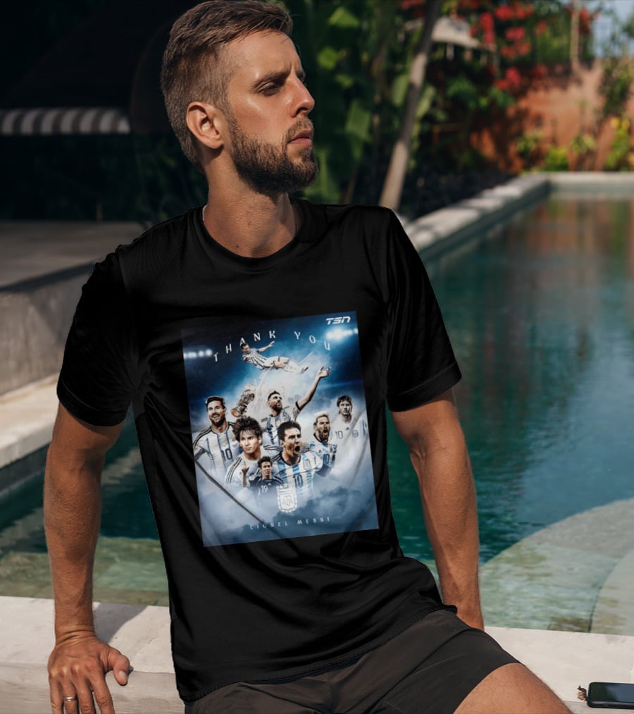 Thank You Lionel Messi TSN Argentina Soccer Legend With Trophy And Team Moments T-Shirt