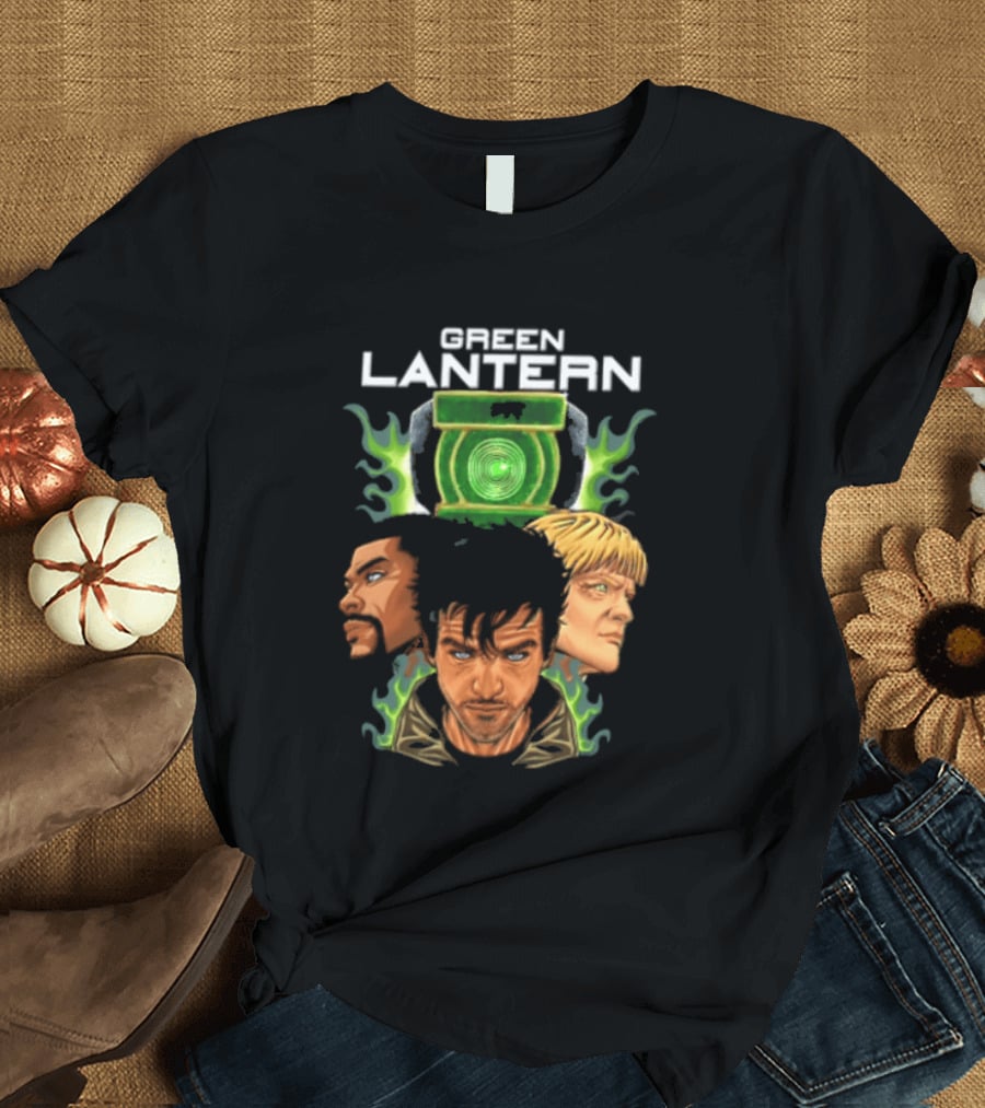 Green Lantern Glowing Eyes With Symbol Featuring Three Characters T-Shirt