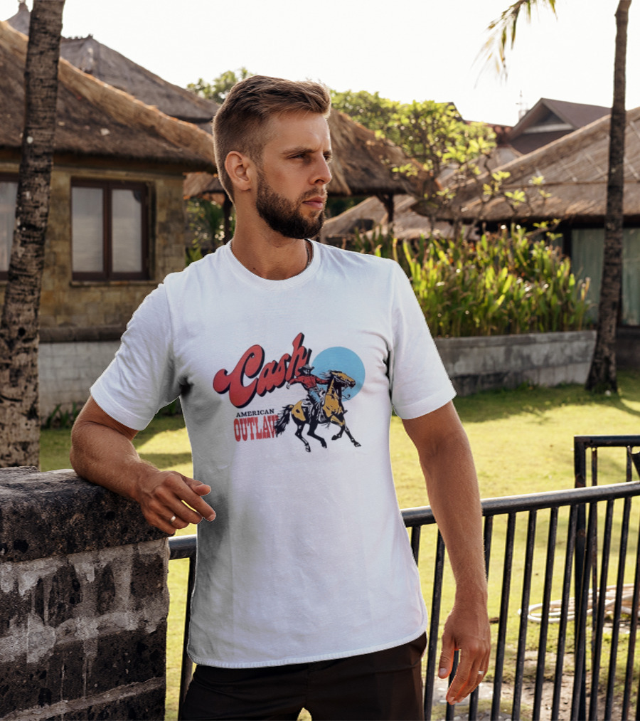 Cash American Outlaw Cowboy Riding Horse T-Shirt