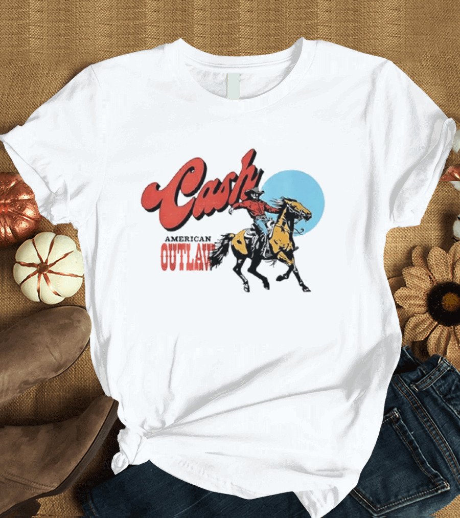Cash American Outlaw Cowboy Riding Horse T-Shirt