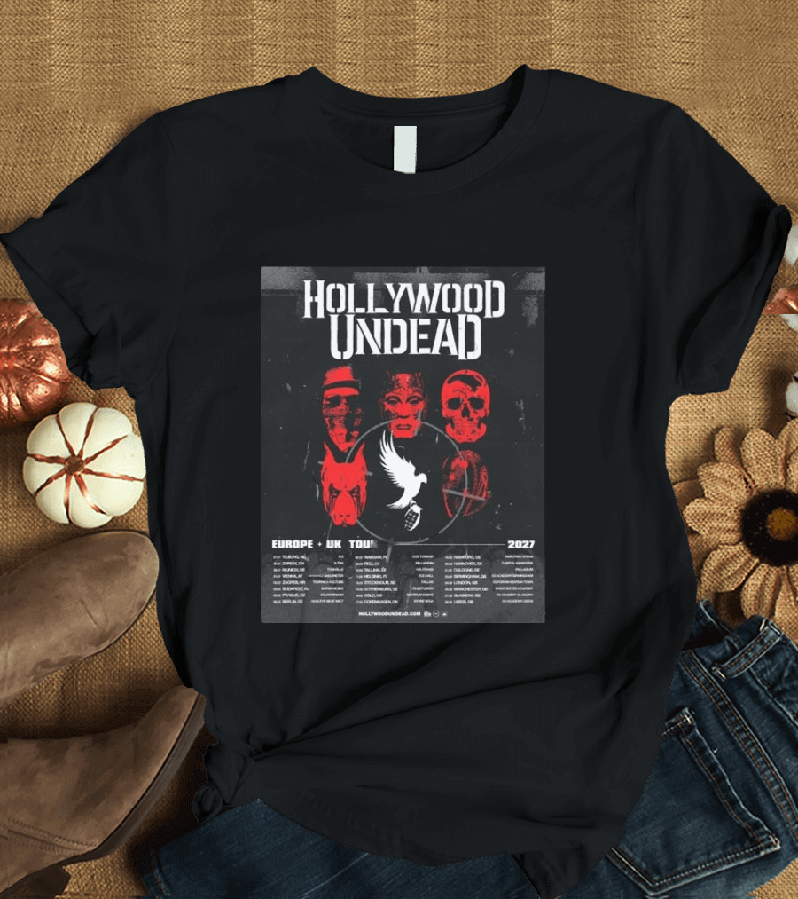 Hollywood Undead Europe UK 2027 Tour Cities And Mask T-Shirt