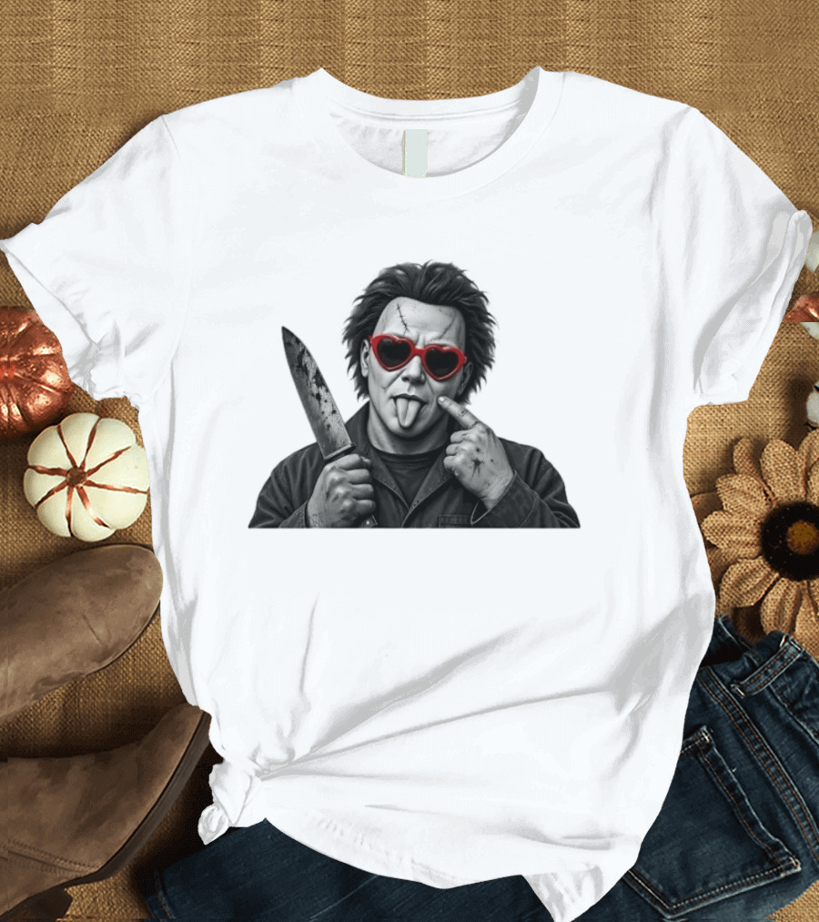 Michael Myers Heart Sunglasses Knife Halloween T-Shirt