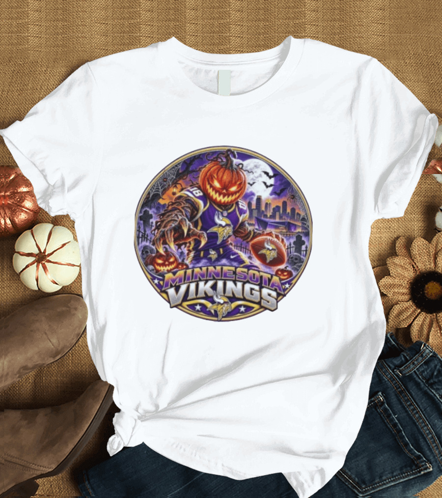 Minnesota Vikings Halloween Jack O' Lantern Football Spooky Night T-Shirt