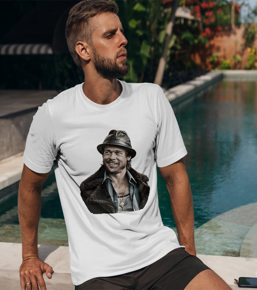 Brad Pitt Leather Jacket And Hat Style Killing Them Softly Jackie Cogan T-Shirt