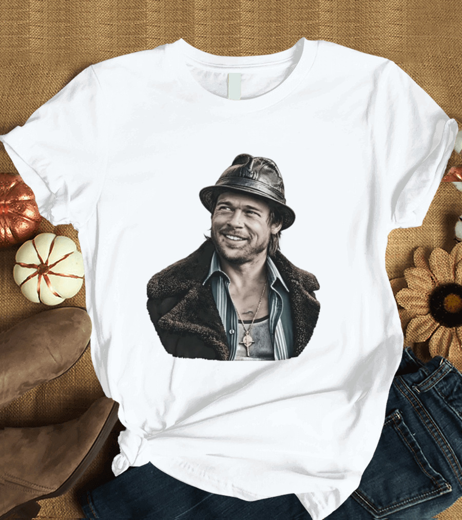 Brad Pitt Leather Jacket And Hat Style Killing Them Softly Jackie Cogan T-Shirt