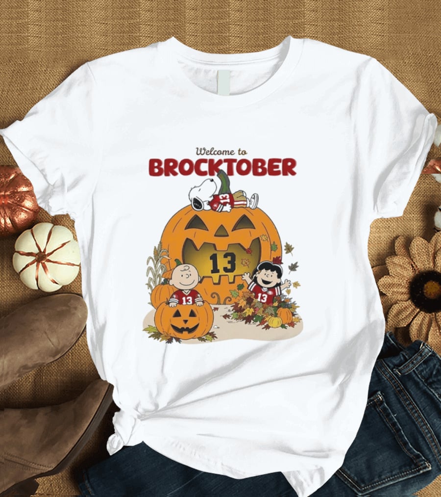 Brock Purdy San Francisco 49ers Welcome To Brocktober Peanuts Halloween Pumpkin Snoopy Charlie Brown T-Shirt