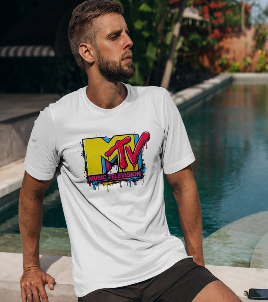 MTV Music Television 90s Nostalgia Bold Neon Drip T-Shirt