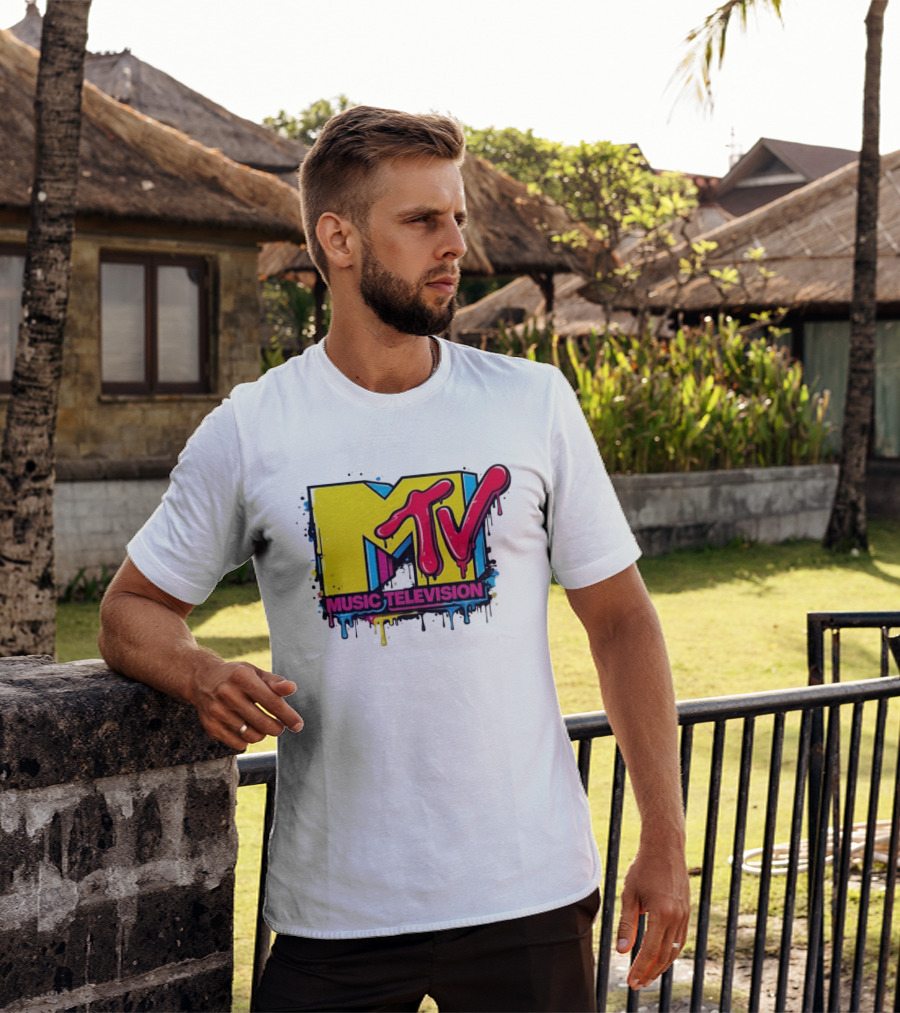 MTV Music Television 90s Nostalgia Bold Neon Drip T-Shirt