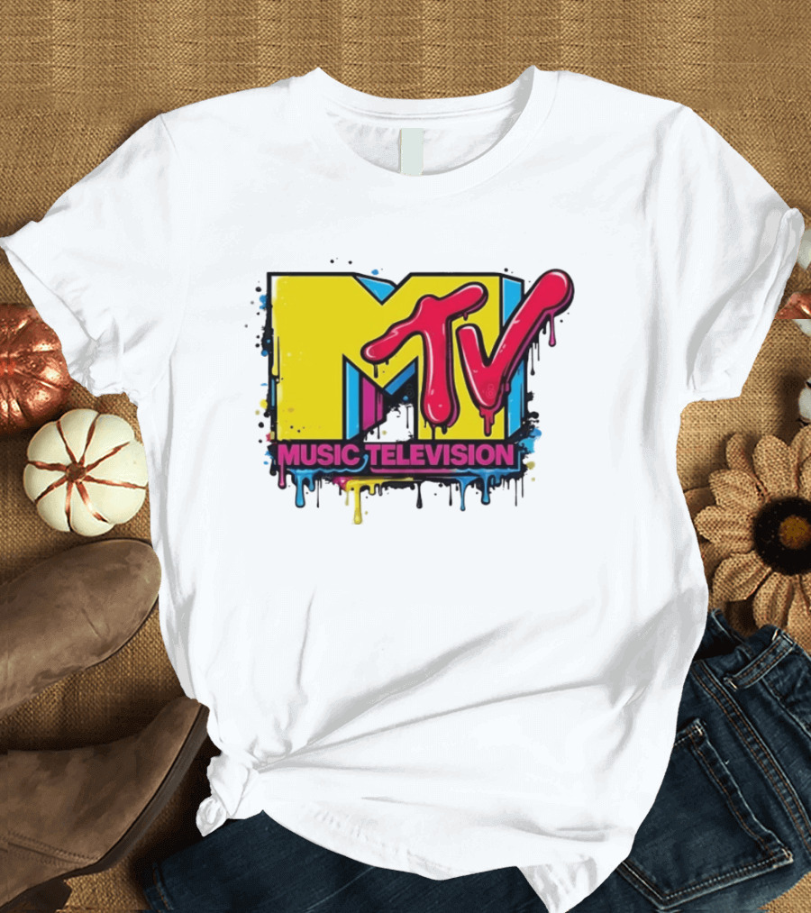 MTV Music Television 90s Nostalgia Bold Neon Drip T-Shirt