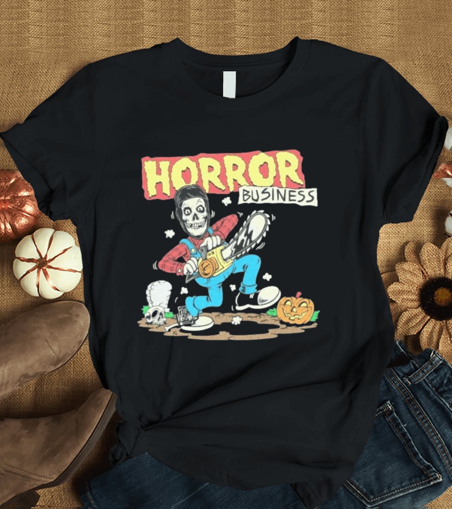 Misfits Horror Business Skeleton With Chainsaw And Pumpkin T-Shirt