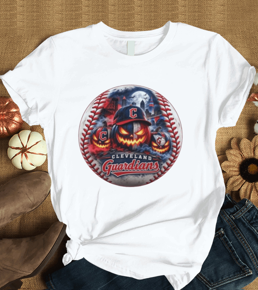 Cleveland Guardians Halloween Jack O' Lantern Spooky Baseball T-Shirt