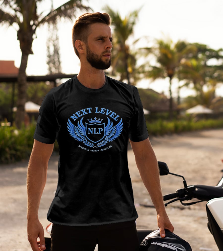 NEXT LEVEL NLP Strength Honor Discipline Emblem Wings Crown Crest T-Shirt