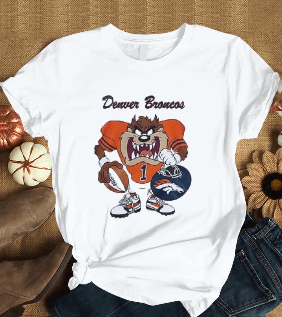 Denver Broncos Taz Looney Tunes Football Number 1 T-Shirt