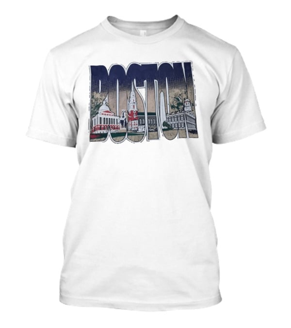 Boston City Skyline Landmark Historic Buildings Distressed T-Shirt