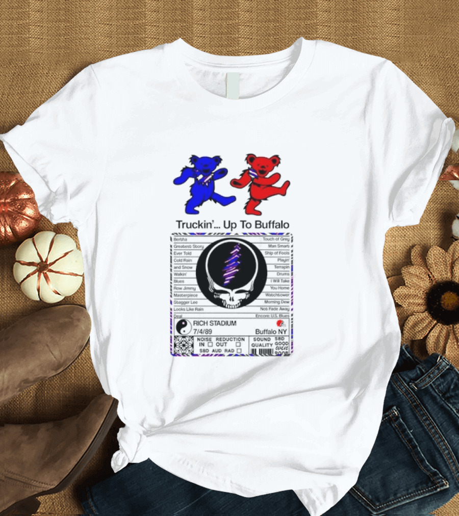 Grateful Dead Dancing Bears Truckin Up To Buffalo Nutrition Label T-Shirt