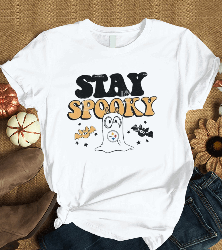 Pittsburgh Steelers Bluey Halloween Stay Spooky Ghost And Bats T-Shirt