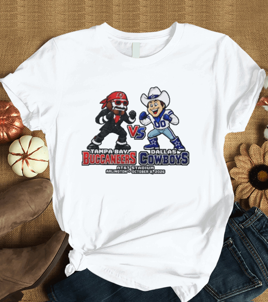 Tampa Bay Buccaneers Vs Dallas Cowboys 2026 Mascots Pixel AT&T Stadium Arlington October 8 T-Shirt