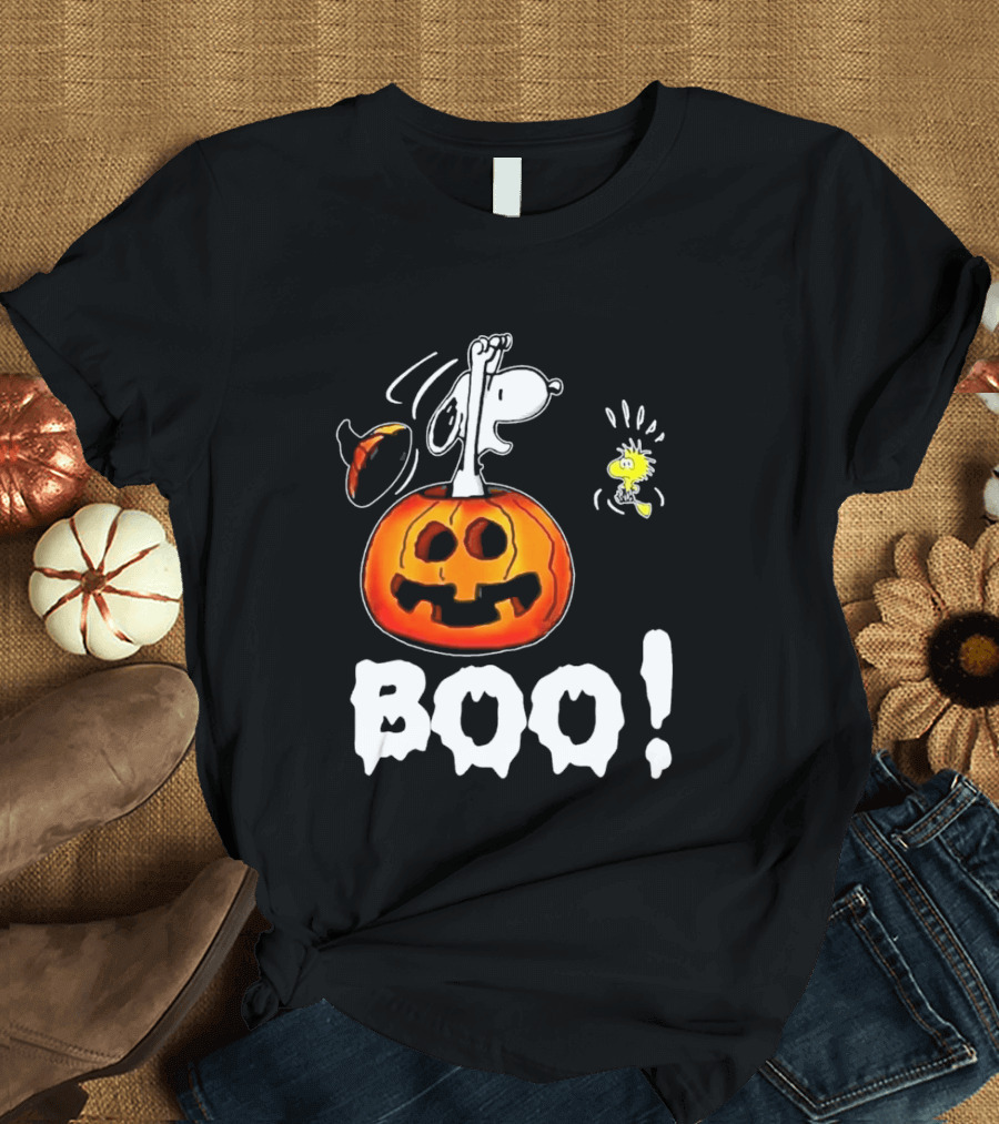 Snoopy Pumpkin Costume Woodstock Halloween BOO Peanuts T-Shirt
