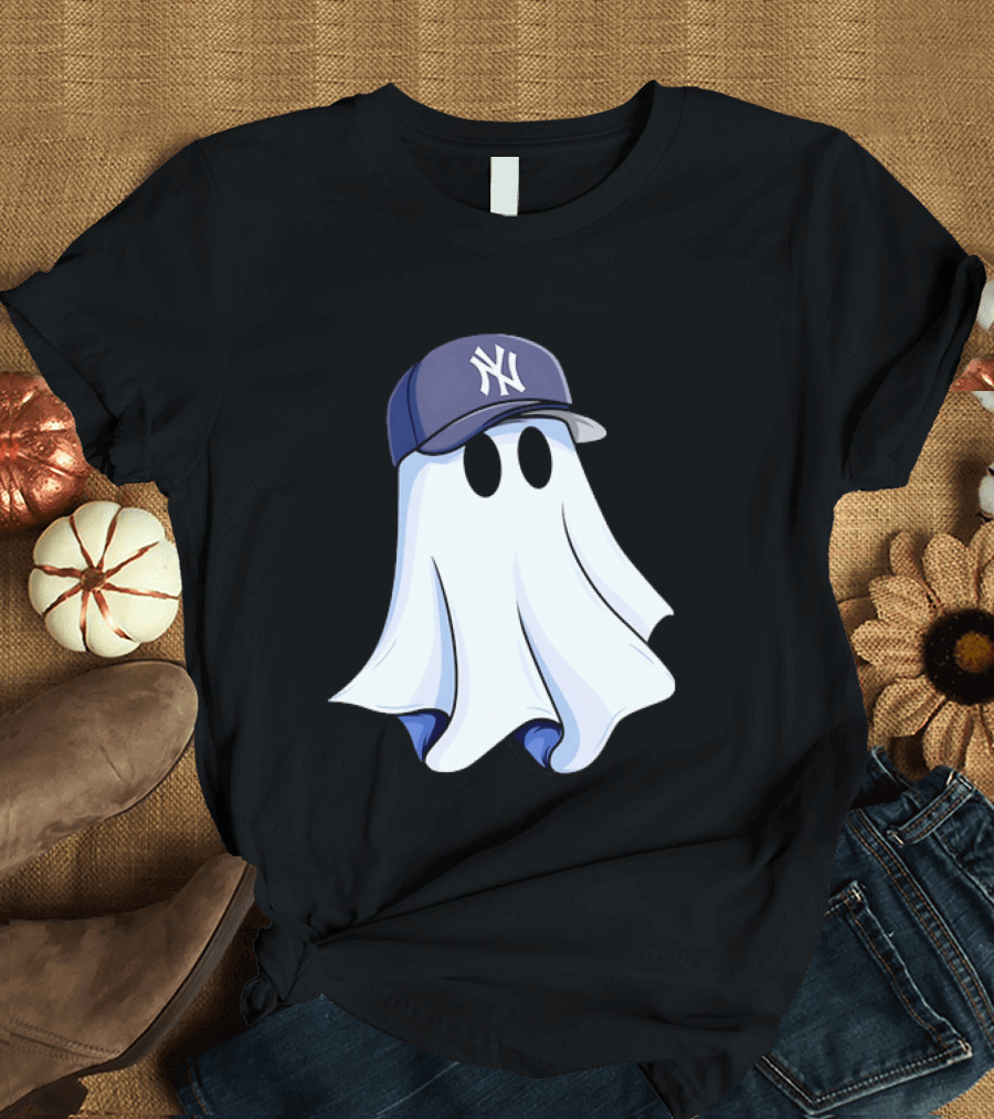 New York Yankees MLB Ghost Baseball Cap Halloween T-Shirt