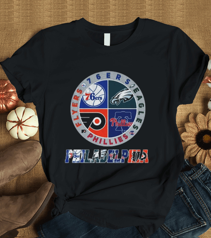 Philadelphia 76ers Eagles Phillies Flyers Team Circle T-Shirt