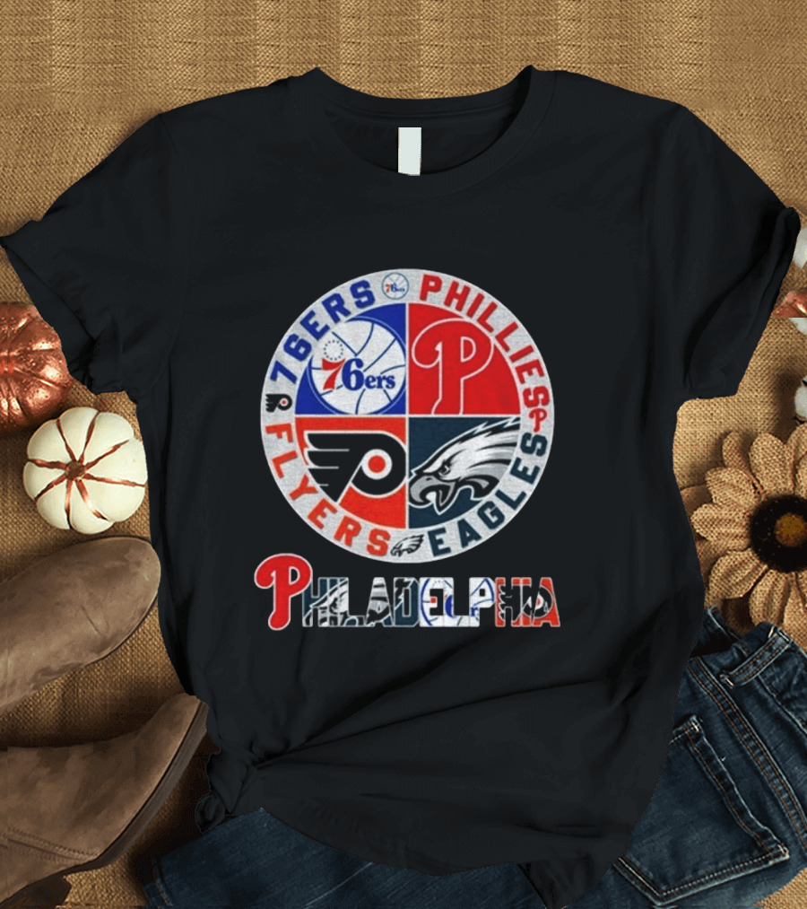Philadelphia 76ers Phillies Flyers Eagles Sports Team Circle T-Shirt