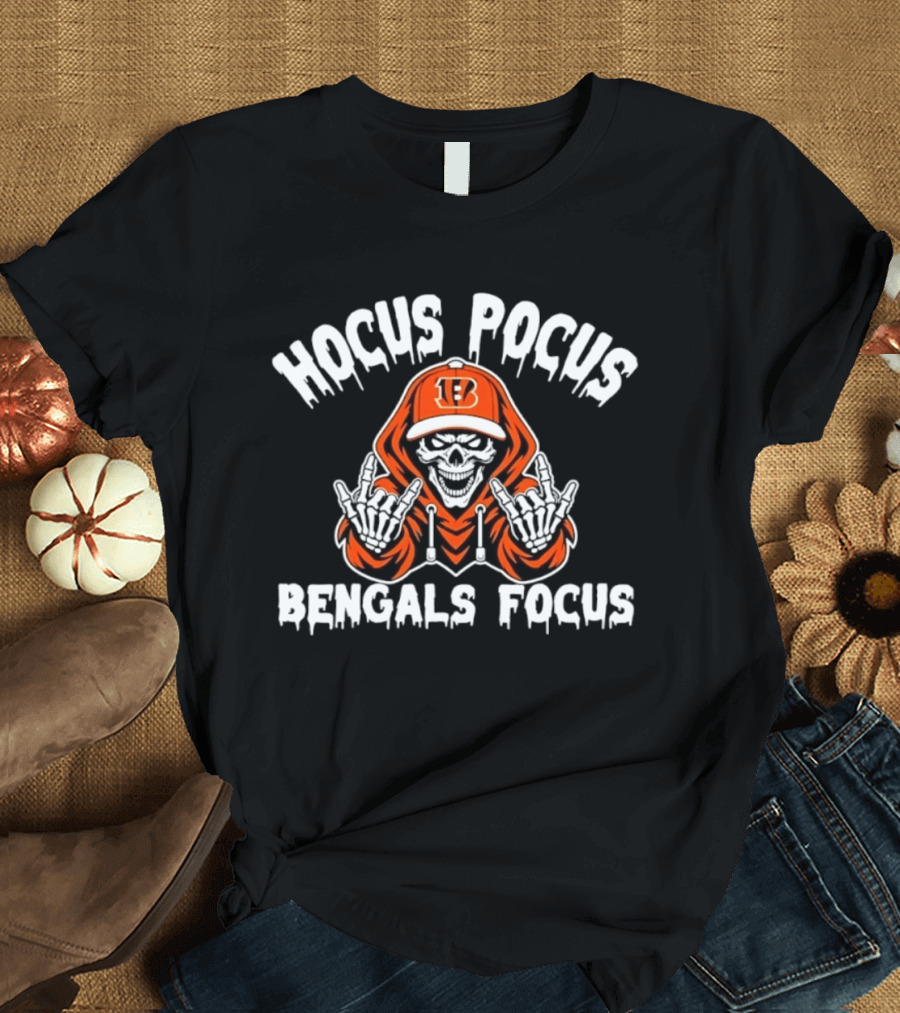 Hocus Pocus Cincinnati Bengals Focus Football Skeleton T-Shirt