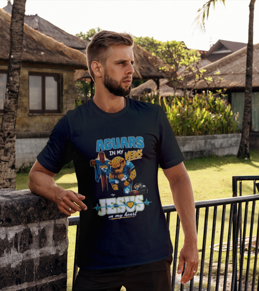 Jaguars In My Veins Jesus In My Heart Jacksonville Jaguars Football Fan Faith T-Shirt