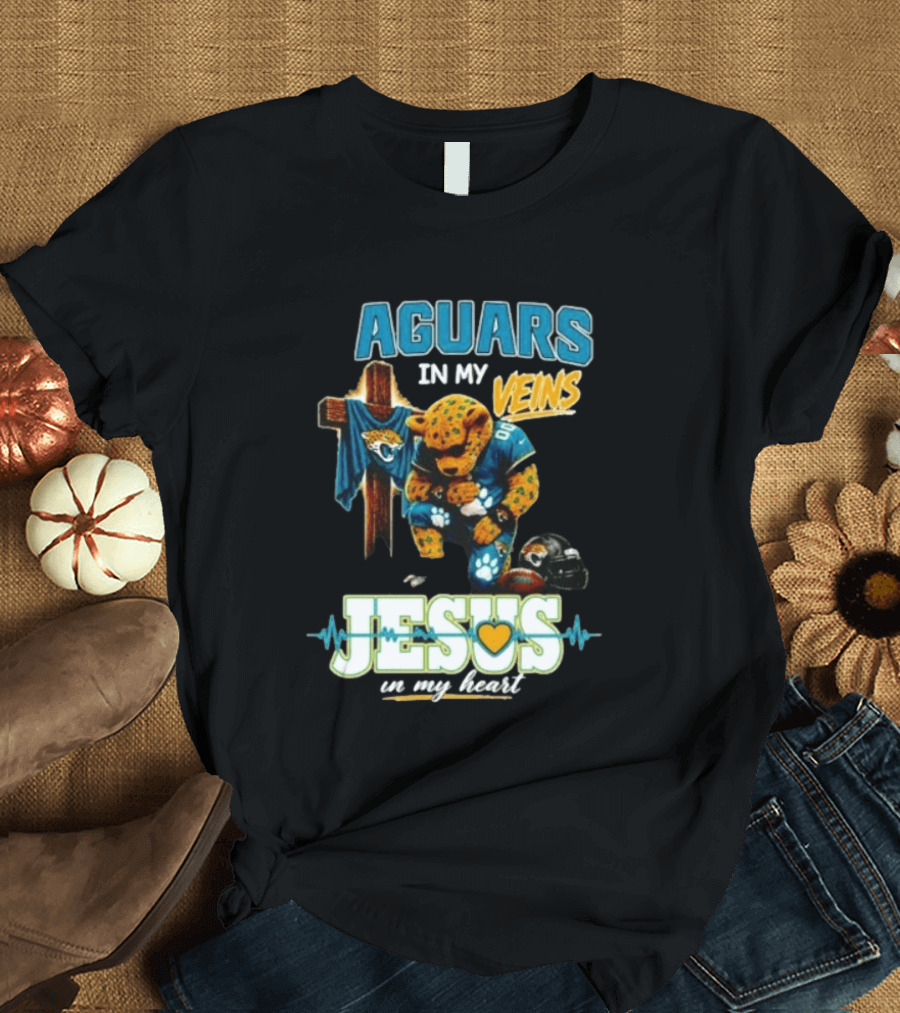 Jaguars In My Veins Jesus In My Heart Jacksonville Jaguars Football Fan Faith T-Shirt