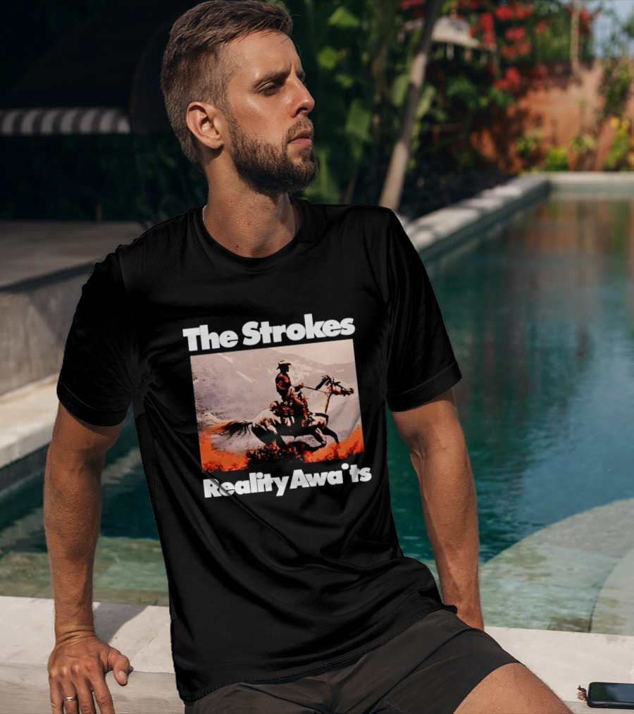 The Strokes Reality Awaits Cowboy On Horseback In Mountains Indie Rock Band T-Shirt