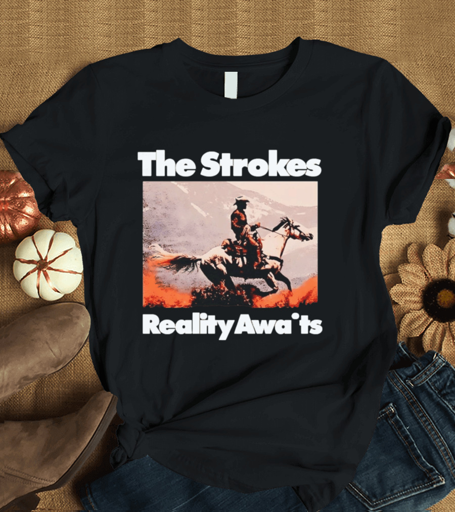 The Strokes Reality Awaits Cowboy On Horseback In Mountains Indie Rock Band T-Shirt