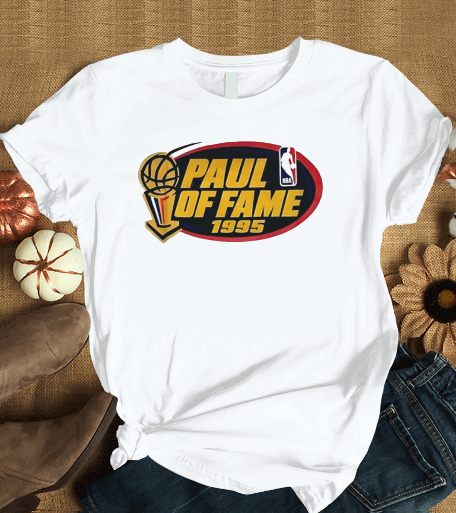 NBA Paul Of Fame 1995 Golden Basketball Trophy Red Oval Frame T-Shirt