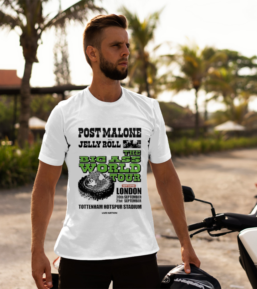 Post Malone Jelly Roll Live Nation The Big Ass World Tour London Tottenham Hotspur Stadium 2023 T-Shirt