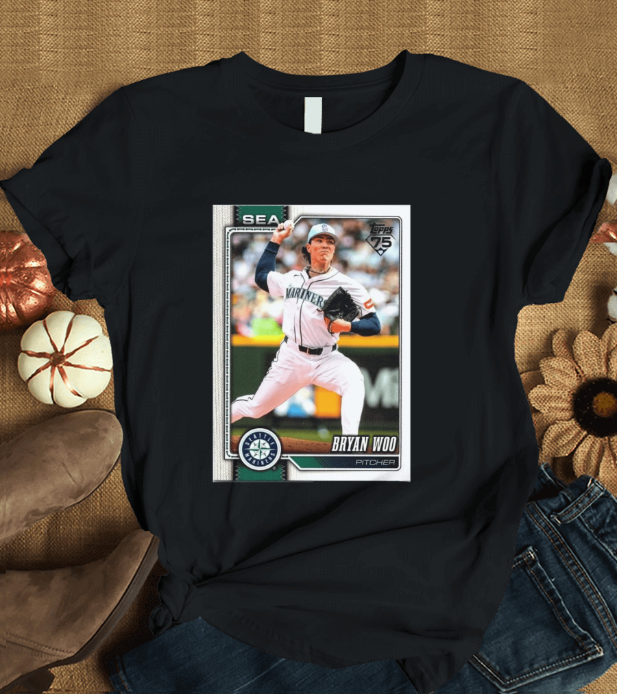 2026 Topps 75th Anniversary Seattle Mariners Bryan Woo Pitcher SEA T-Shirt