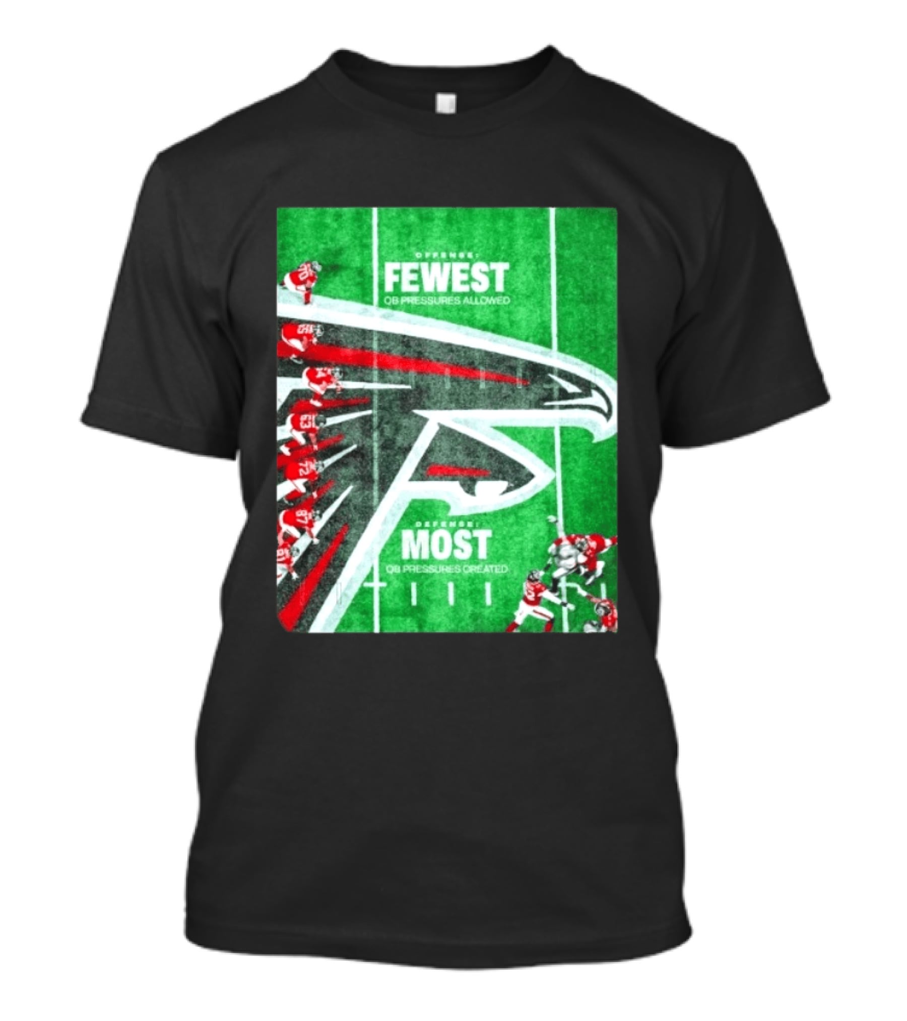 Atlanta Falcons Offense Fewest QB Pressures Allowed Defense Most Pressures Created T-Shirt