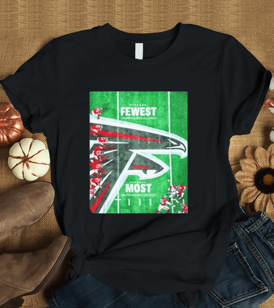 Atlanta Falcons Offense Fewest QB Pressures Allowed Defense Most Pressures Created T-Shirt