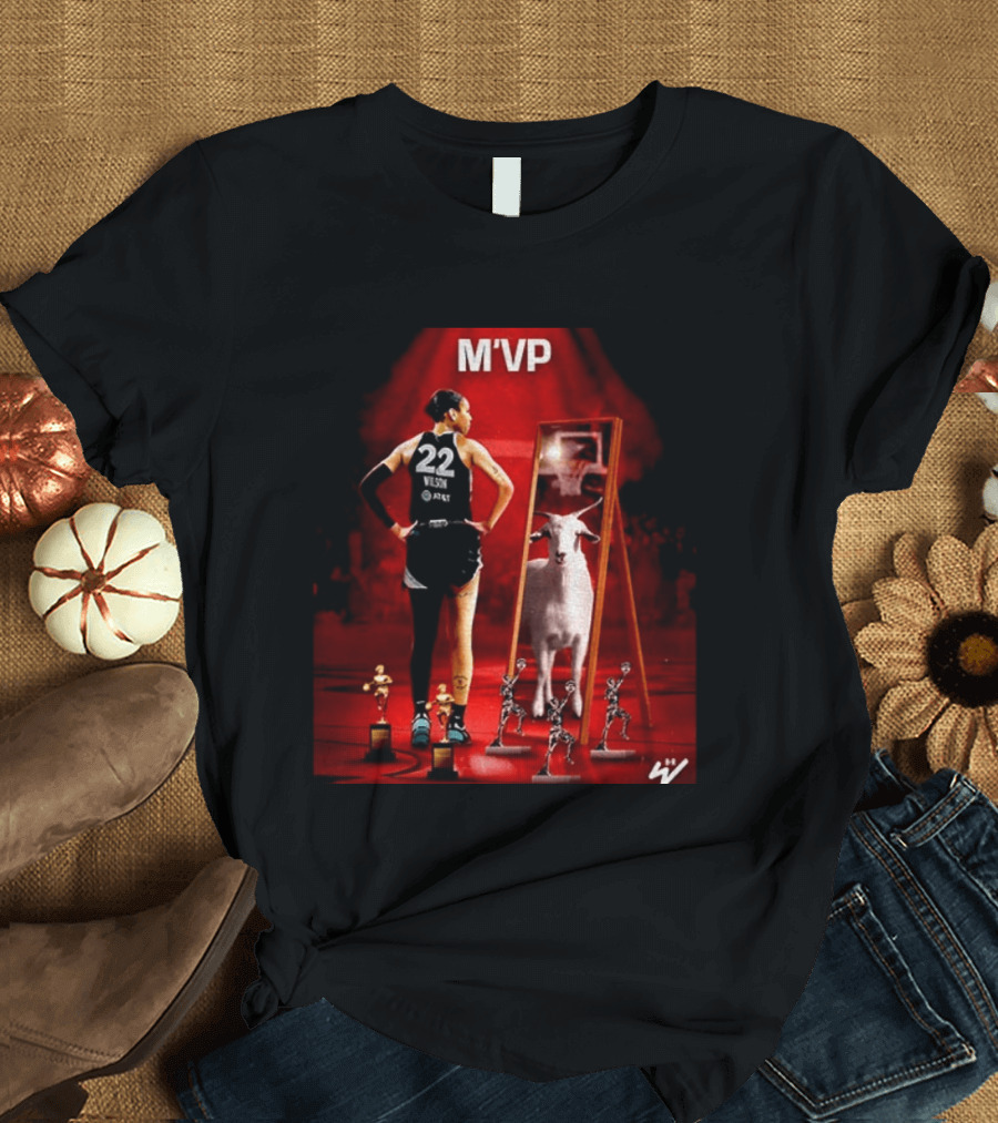 MVP A'ja Wilson Las Vegas Number 22 Goat Reflection Trophies T-Shirt