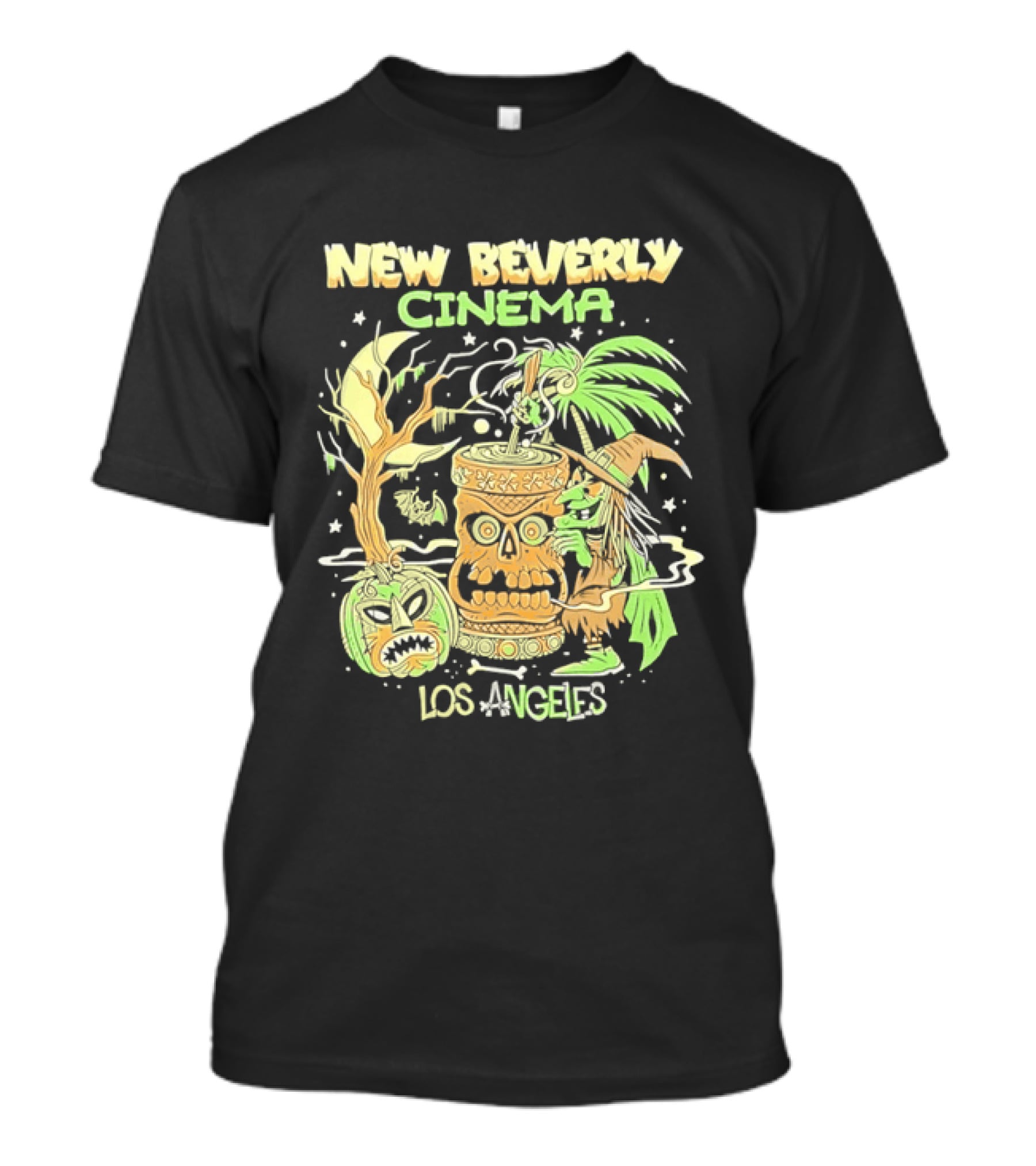 New Beverly Cinema Los Angeles Tiki Witch Halloween Spooky Tropical Retro Vibes T-Shirt