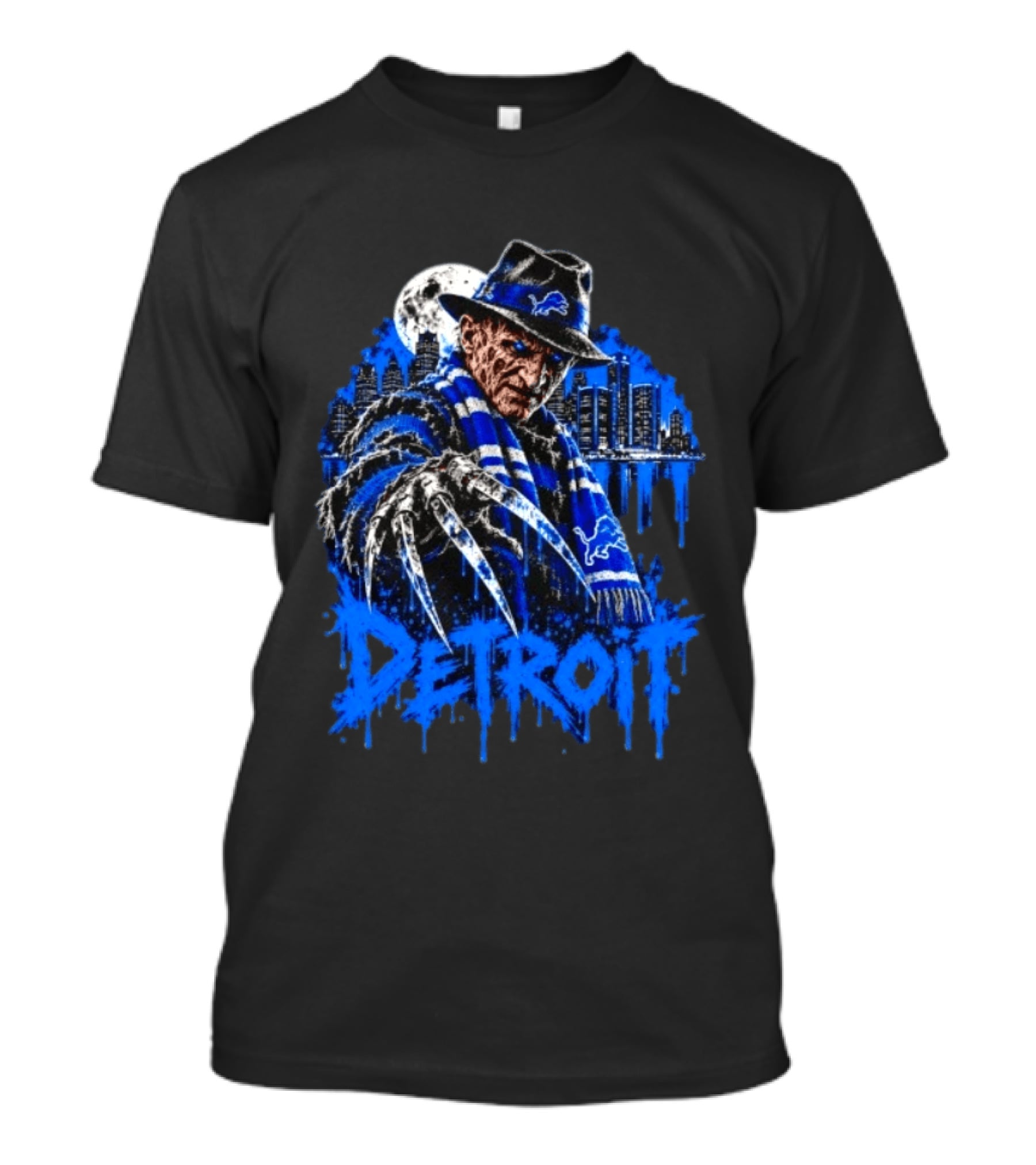 Freddy Krueger Detroit Lions Claw Moon City Skyline Halloween T-Shirt
