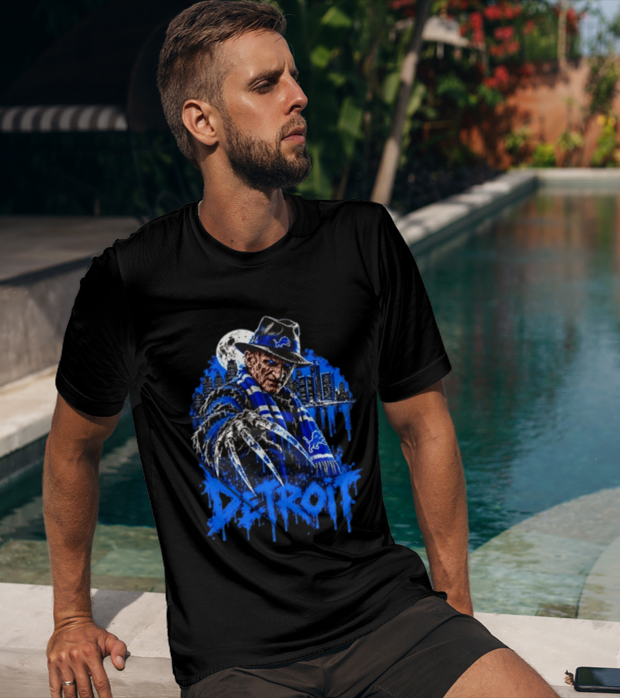 Freddy Krueger Detroit Lions Claw Moon City Skyline Halloween T-Shirt