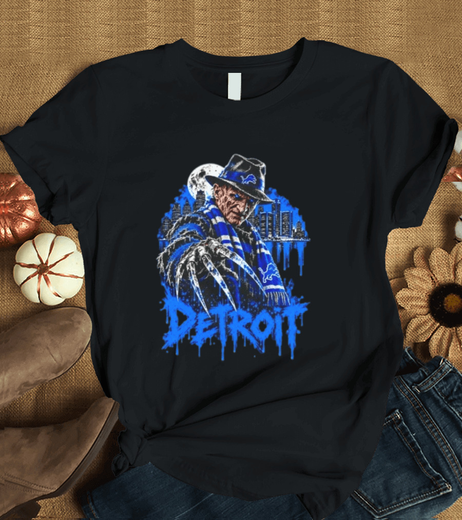 Freddy Krueger Detroit Lions Claw Moon City Skyline Halloween T-Shirt