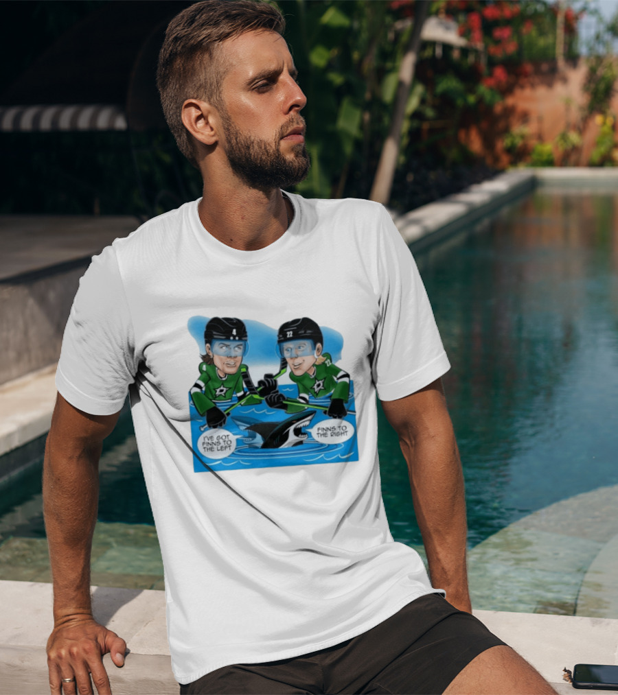 Dallas Stars Finns To The Left Finns To The Right Cartoon Hockey Players T-Shirt