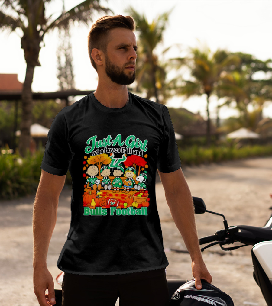 South Florida Bulls Charlie Brown Snoopy Just A Girl Who Loves Fall Football T-Shirt