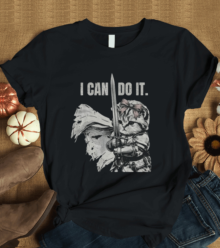 Kitten Knight I Can Do It Sword Meme T-Shirt