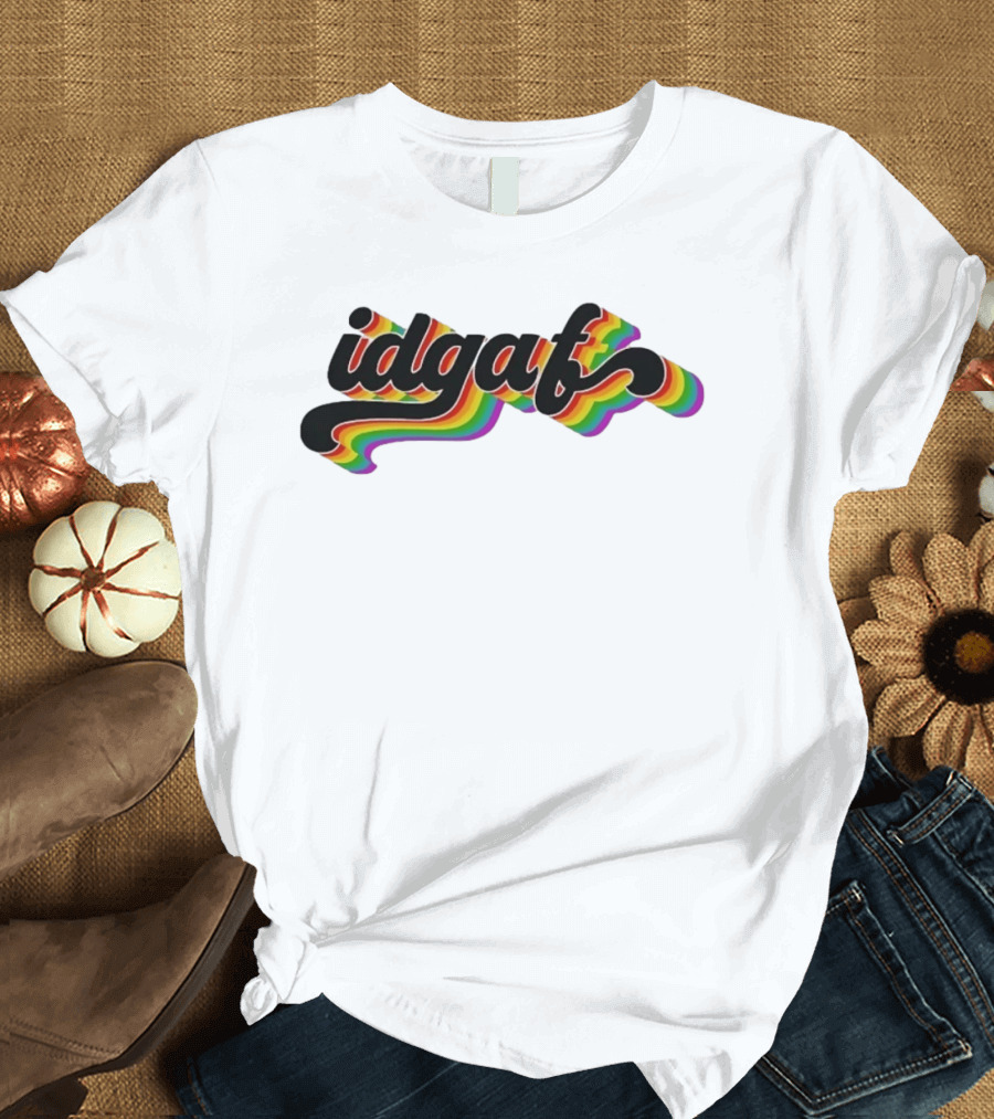 Idgaf Rainbow Groovy Retro Colorful T-Shirt